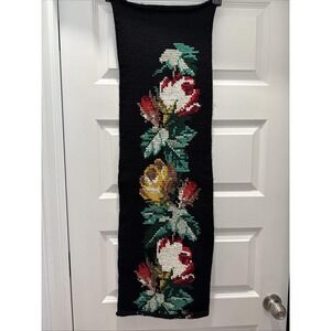 VTG Scandinavian Embroidered Cross Stitch Knit Bell Pull Wall Hanging Floral 40"
